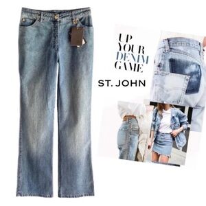 ST. JOHN SPORT FADED DENIM STRAIGHT LEG LIXURY DESIGNER BLUE JEANS SZ 6 NWT